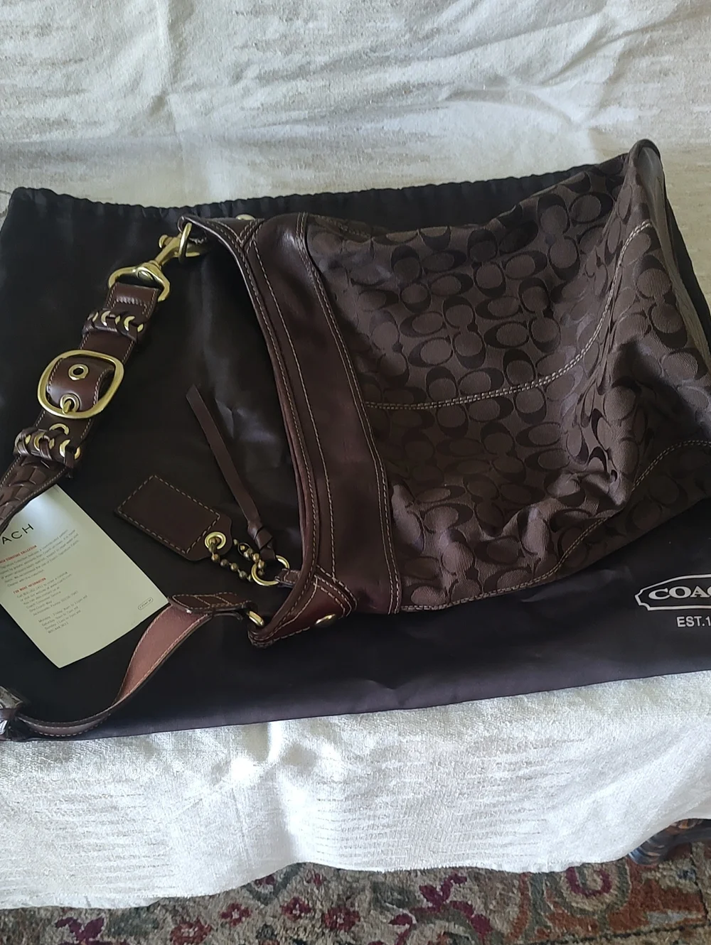Coach Brown Signature Hampton Canvas Shoulder Bag Excellent Condition
